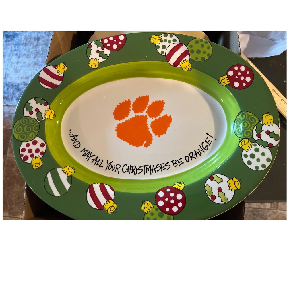 Magnolia Lane Clemson Tigers Christmas Platter Oval Ceramic Serving Dish 16in